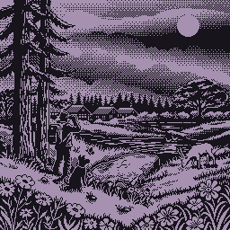 purple mist over 1-bit landscape